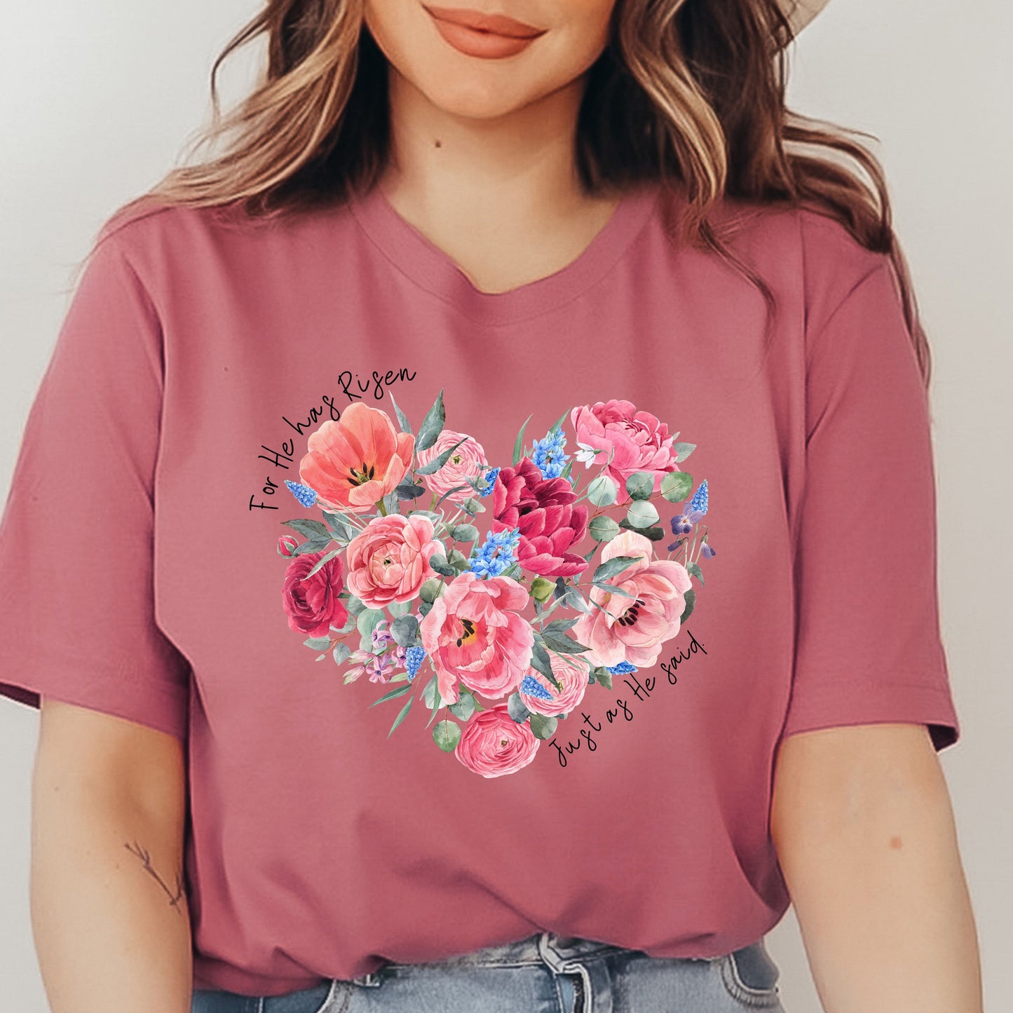 Floral Heart "He has Risen" Tee