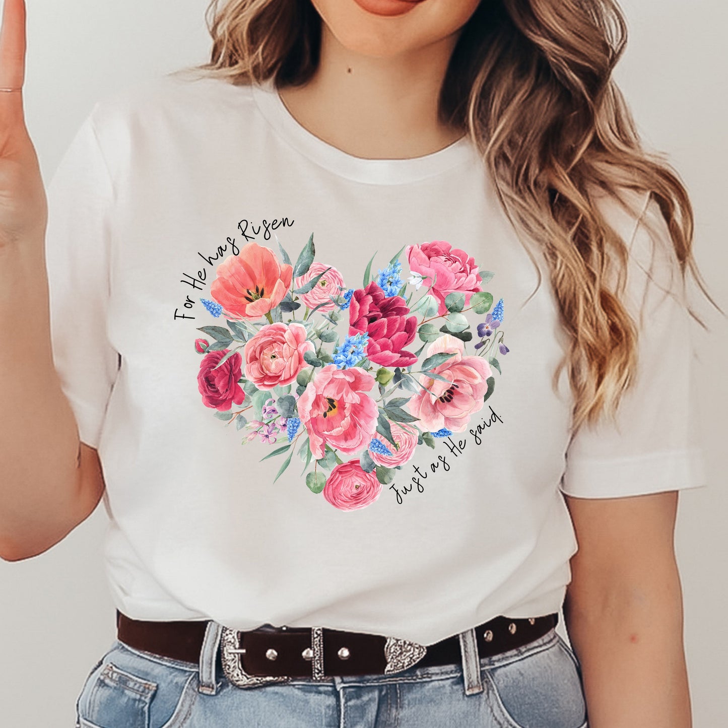 Floral Heart "He has Risen" Tee