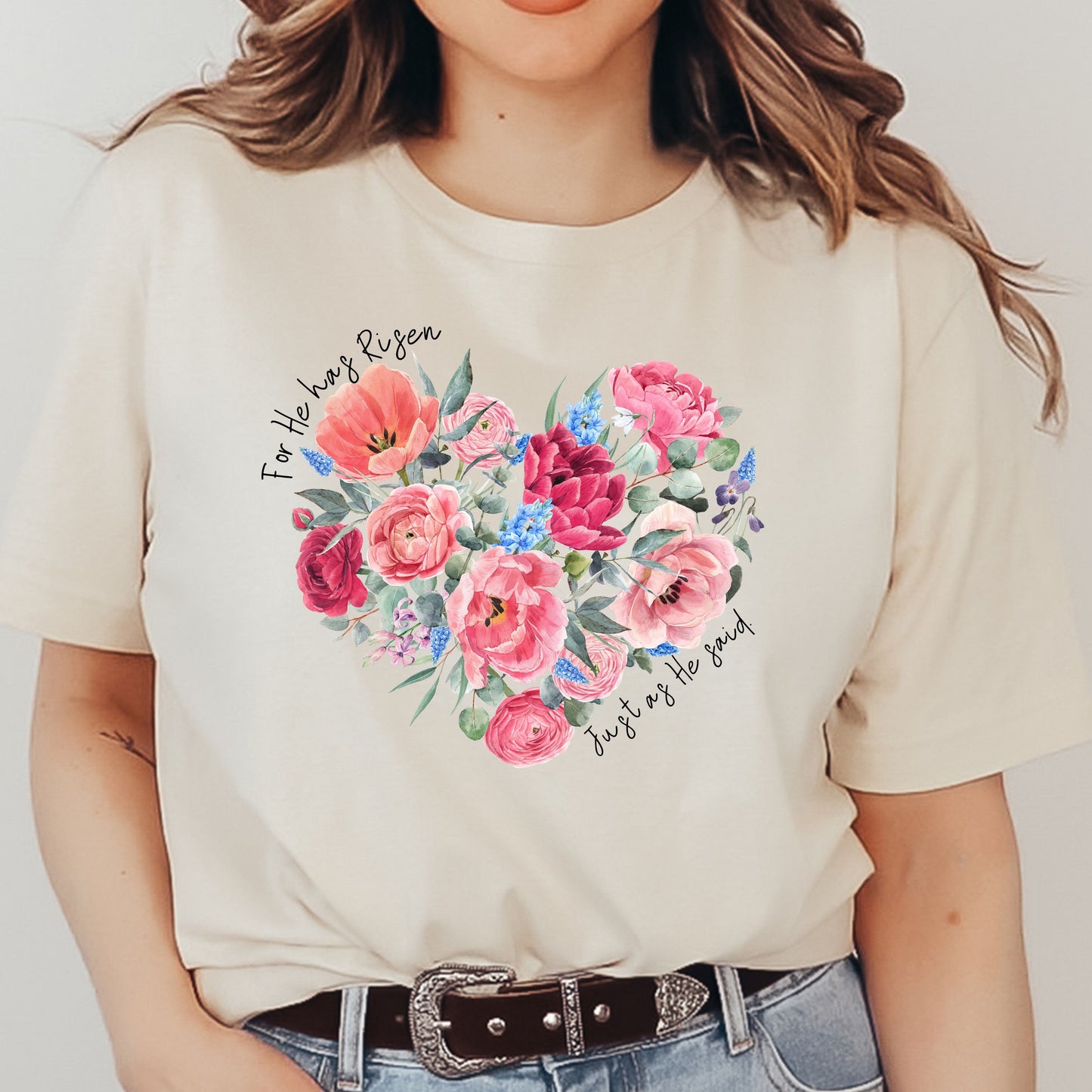 Floral Heart "He has Risen" Tee